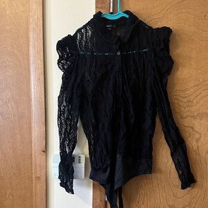 Elegant Black Lace Blouse with Puff Sleeves